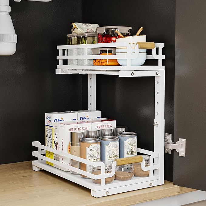 Under Sink Organizers and Storage, 2 Tier Slide Out Under Sink Organizers And Storage (1 Pack-white)-NeatNest