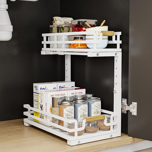 Under Sink Organizers and Storage, 2 Tier Slide Out Under Sink Organizers And Storage (1 Pack-white)-NeatNest