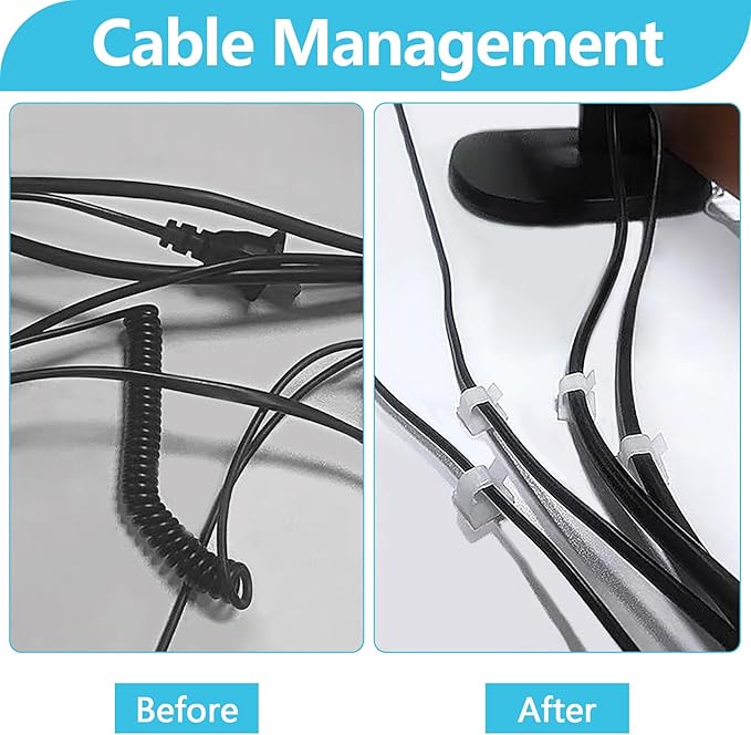 100PCS Cable Clips, Adhesive Wire Clips Organizer Cord Clips Management, Cable Staples Outdoor Strong for Wall, Desk, Christmas Lights, String Lights, TV PC Ethernet Cable, Clear Large-NeatNest