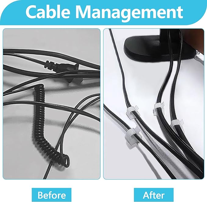 100PCS Cable Clips, Adhesive Wire Clips Organizer Cord Clips Management, Cable Staples Outdoor Strong for Wall, Desk, Christmas Lights, String Lights, TV PC Ethernet Cable, Clear Small-NeatNest