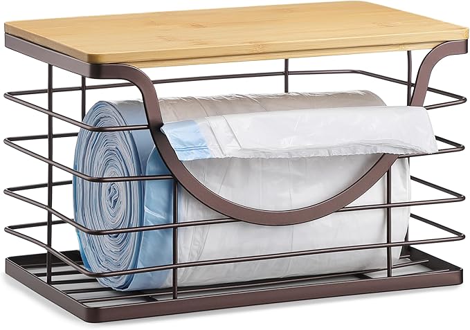 Extra Large Trash Bag Holder Under Sink Stackable Kitchen Storage with Lid, Garbage Bag Dispenser Roll Holder, Wall Mounted Trash Bag Container, Laundry Room Organization Storage, Brown-NeatNest