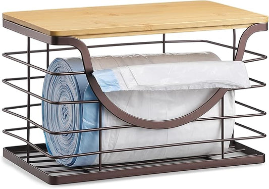 Extra Large Trash Bag Holder Under Sink Stackable Kitchen Storage with Lid, Garbage Bag Dispenser Roll Holder, Wall Mounted Trash Bag Container, Laundry Room Organization Storage, Brown-NeatNest