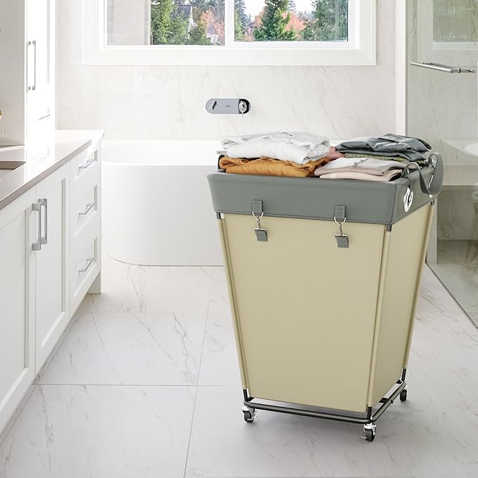 Laundry Hamper with Wheels 210L Large Capacity Hamper Rolling Laundry Basket Extra Large Laundry Cart for Easy Transport Storage Basket Ideal for Dorm Laundry Room Bathroom Beige