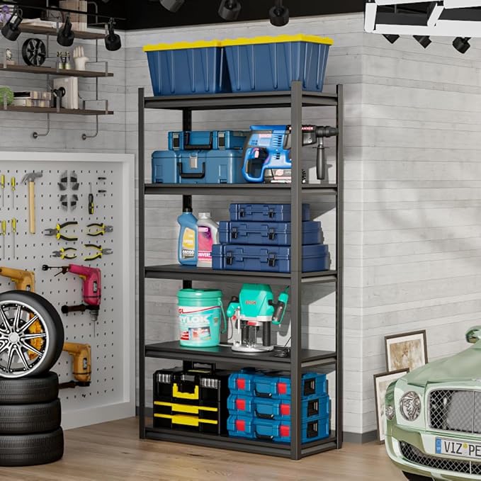 32" W Garage Shelving,5-Tier Heavy Duty Shelving Unit,3000LBS Adjustable Metal Storage Shelves,Storage Rack Units for Industrie,Shed,Warehouse,Basement,Black,32" W x 16" D x 63" H-NeatNest
