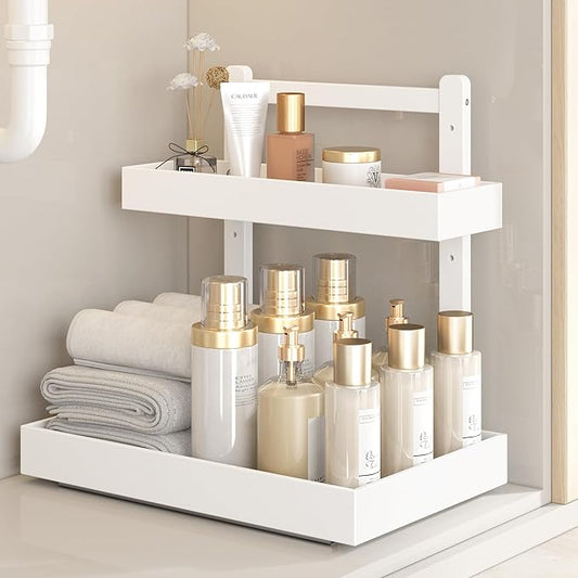 Under Sink Organizer - 1-Tier Pull Out Cabinet Organizer Vertical Slide Out Sink Shelf Storage Shelves for Multi-Purpose Bath Kitchen Bathroom Medicine (White, 1 Pack)-NeatNest