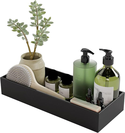 Black Bamboo Drawer Organizer - Silverware&Utensil Holder Organizer for Kitchen Drawers, Multi-Use Drawer Dividers Boxes for Bathroom Counter，Cabinet, Garage, Office Desk, Makeup, Jewelry (15"6"2.5")-NeatNest