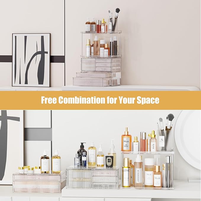Acina Bathroom Countertop Organizers and Storage: 2-Tier 6-Drawer Makeup Organizer Countertop, Easy to Install, Ideal for Bathroom Storage, Vanity, Perfume, Large Skincare Items, Present, Clear-NeatNest