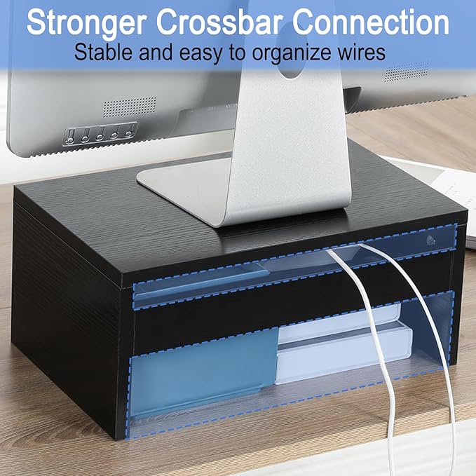 TEAMIX 14.2 inch Monitor Stand Riser, Wood Monitor Riser with Storage for Desk Small Monitor Stand TV/Screen/PC/Laptop Riser Computer Stand Desktop Shelf (Black-Higher)-NeatNest