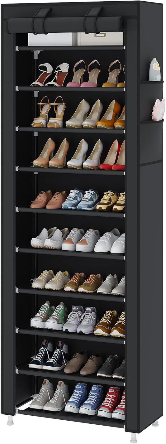 UDEAR 10-Tier Free Standing Shoe Rack Sturdy Shoe Rack Organizer for Closet Entryway Stackable Shoe Shelf with Dustproof Cover,Black-NeatNest
