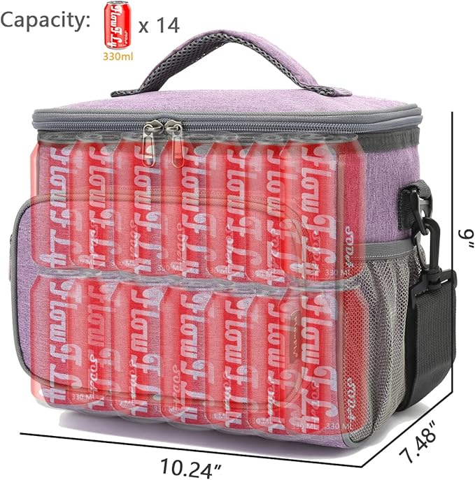 FlowFly Insulated Reusable Lunch Bag Adult Large Lunch Box for Women and Men with Adjustable Shoulder Strap,Front Zipper Pocket and Dual Large Mesh Side Pockets,Purple-NeatNest