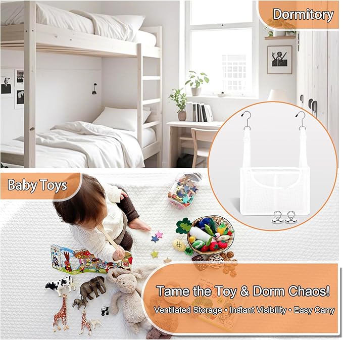 PVC Mesh Hanging Shower Caddy Organizer with 2pc Magnetic Hooks, Portable Adjustable Travel Bathroom Bag with Pockets for RV, Camping, Cruise, Dorm, Gym, White, 12“x5 x7（LxWxH）-NeatNest