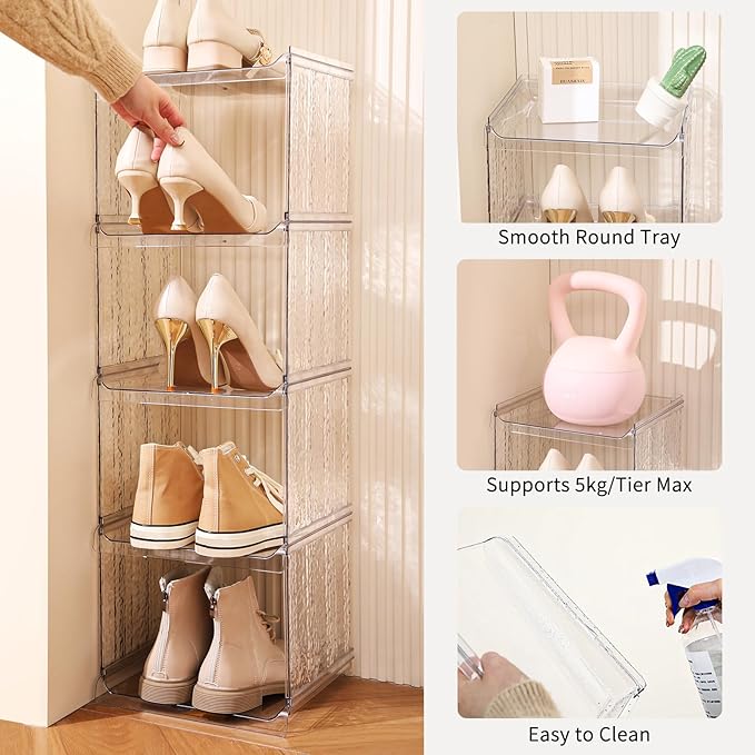 HAIXIN Shoe Rack for Closet - 5 Tier Vertical Ice Clear Shoe Rack Organizer Cabinet for Front Door Entrance, Large Stackable Shoe Tower Shelf for Entryway, Narrow Slim Shoe Holder for Corner - Clear-NeatNest