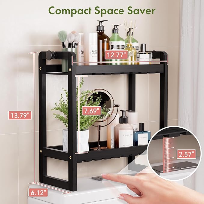 AmazerBath Bamboo Over The Toilet Storage Shelf - 2-Tier Bathroom Organizers and Storage Shelves, 2 in 1 Dual Stable Above Over Toilet Bathrooms Shelf Home Storages Rack for Small Bathroom, Black-NeatNest