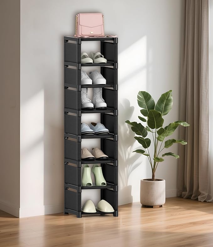 8-Tier Shoe Rack Organizer,Vertical Narrow Space Saving Storage Metal Free Standing Corner Shelf for Closet Entryway Bedroom Garage-NeatNest