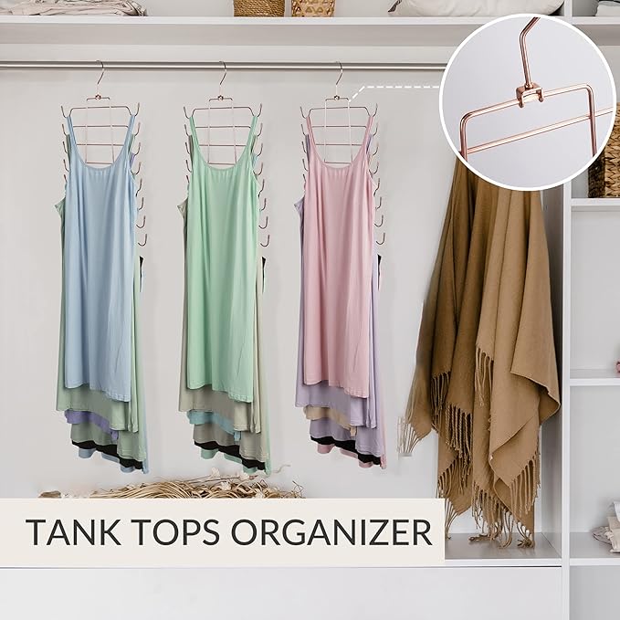 ZEDODIER Tank Top Hanger, 4 Pack Space Saving Bra Hangers, Non-Slip Hanging Sport Bras Holder, Closet Organizers and Storage for Camisoles Tank Tops Bras Ties Swimsuits Strappy Dress, Rose Gold-NeatNest