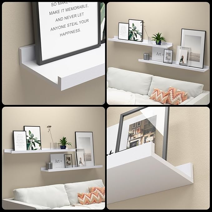 36 Inches Long Floating Shelves Wall Mounted, 2 Set Modern White Wall Shelf for Bedroom, Nursery Book Shelf with Lip, Picture Ledge Shelf for Wall Decor Living Room Bathroom Kitchen - White-NeatNest
