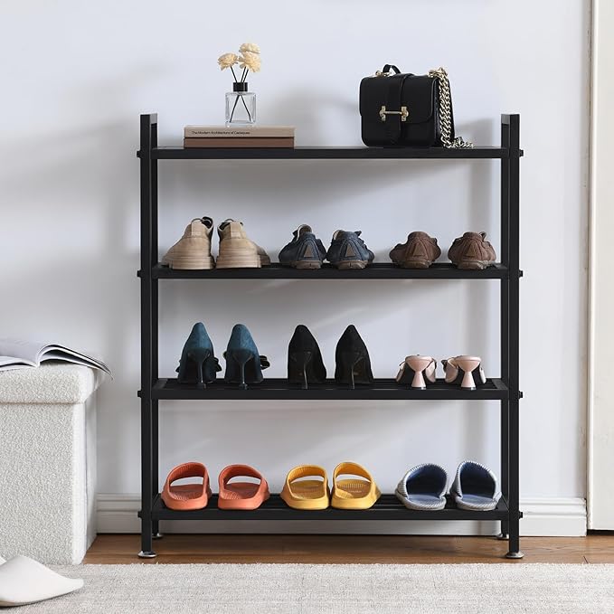 Heavy Duty 4-Tier Shoe Rack Metal Shoe Storage Shelf for 12 Pairs of Shoes Entryway Durable Shelf Easy to Assemble-NeatNest