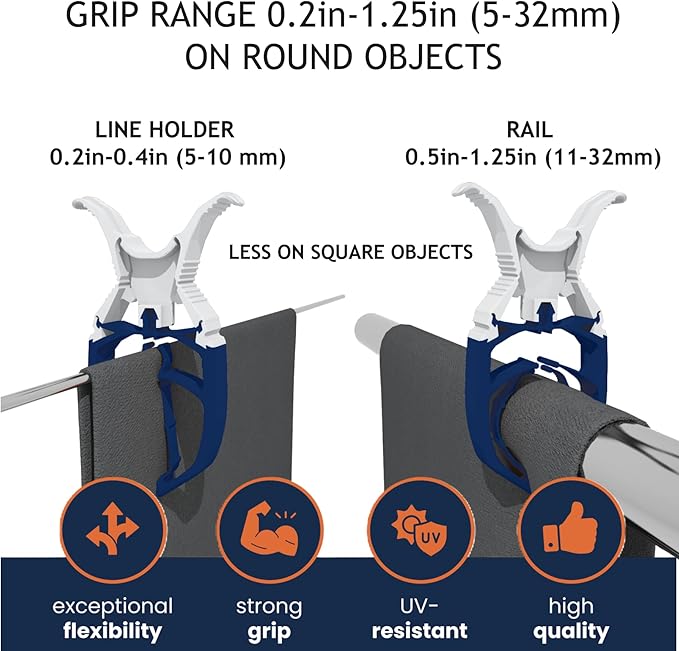 Navy Blue 6-Pack - Storm Proof & Lockable Clothespin - Large Clips fit Lines & Rails - Multi-Purpose Towel Clips for Boat Accessories, Chairs, RV, Camping, Fishing, Stroller, Balcony, Tarps