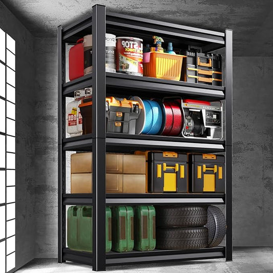 5-Tier Metal Garage Shelving, Heavy Duty Shelving 3500LBS Adjustable Garage Shelves,Utility Rack Large Industrial Shelves for Basement, Warehouse, Easy Assembly, Black 92.9''H x 45.7''W x 19.7''D