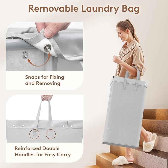 Lifewit 100L Large Laundry Basket with Wheels, Tall 1 Section Laundry Hamper Organizer, Rolling Laundry Cart with Steel Frame & Removable Bag for Luandry Room Bathroom Bedroom, Silver Gray