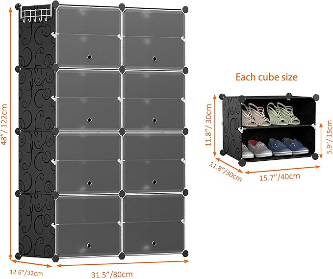 HOMIDEC Shoe Rack, 8 Tier Shoe Storage Cabinet 32 Pair Plastic Shoe Shelves Organizer for Closet Hallway Bedroom Entryway-NeatNest