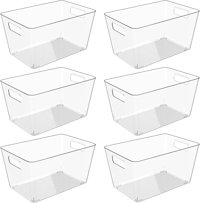 6 Pack Clear Plastic Storage Bins, 11" Large Pantry Organizer Bins with Handles, Plastic Containers for Refrigerator,BPA-Free Perfect for Kitchen,Fridge,Cabinet,Pantry,Bathroom,Closet Organization-NeatNest