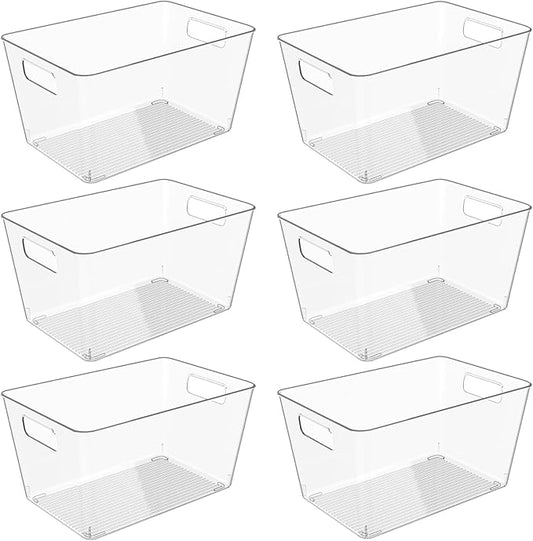 6 Pack Clear Plastic Storage Bins, 11" Large Pantry Organizer Bins with Handles, Plastic Containers for Refrigerator,BPA-Free Perfect for Kitchen,Fridge,Cabinet,Pantry,Bathroom,Closet Organization-NeatNest