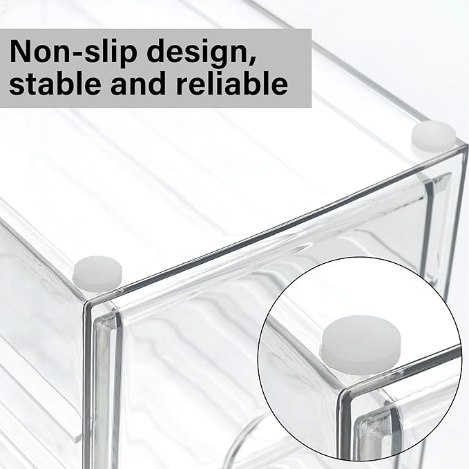 Prsildan Acrylic Drawer Organizer with 17 Drawers, Craft Office Desk Makeup Organizers Accessories, Set of 4 Clear Stackable Storage Drawers for Vanity, Countertop, Jewelry, Art Supply Organization-NeatNest