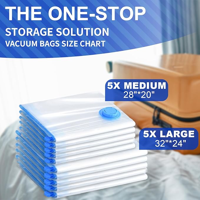 SZO 10 Pack Vacuum Storage Bags (5 Large/5 Medium),Durable & Reusable Storage Bags,Vacuum Seal Bags For Clothing Travel, Space Saver Bags For Luggage, Blankets,Bedding,Moving Bags（No Pump Include）-NeatNest