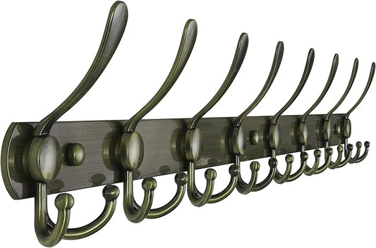 Dseap Coat Rack Wall Mount - 29.5” Long 8-Tri-Hooks Heavy Duty Coat Hanger Rail Wall Hooks for Hanging Coats Hats Clothing Clothes Purse Mudroom Entryway, Bronze-NeatNest