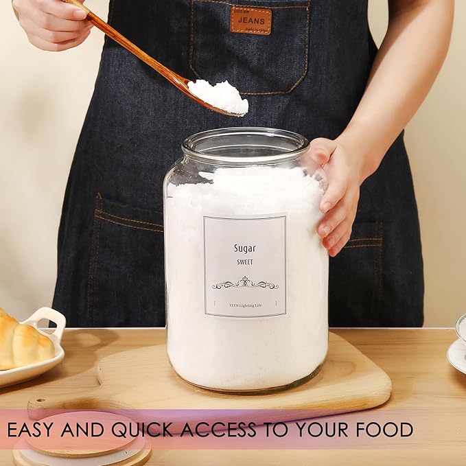 108oz Large Glass Jar With Lid- Glass Jars Kitchen Canisters With Airtight Bamboo Lids- Food Storage Containers For Flour Sugar Cereal, Egg, Cookie-2 Pack