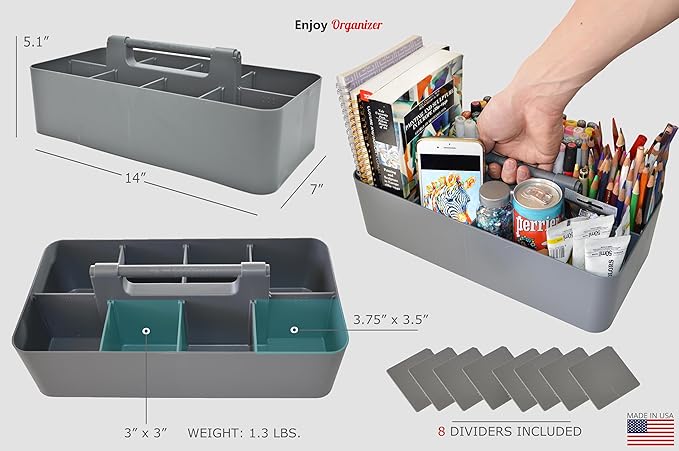 -Large Carry Caddy Bin Basket Portable Office Desk Storage DIY- MADE IN USA (Orion Gray)-NeatNest