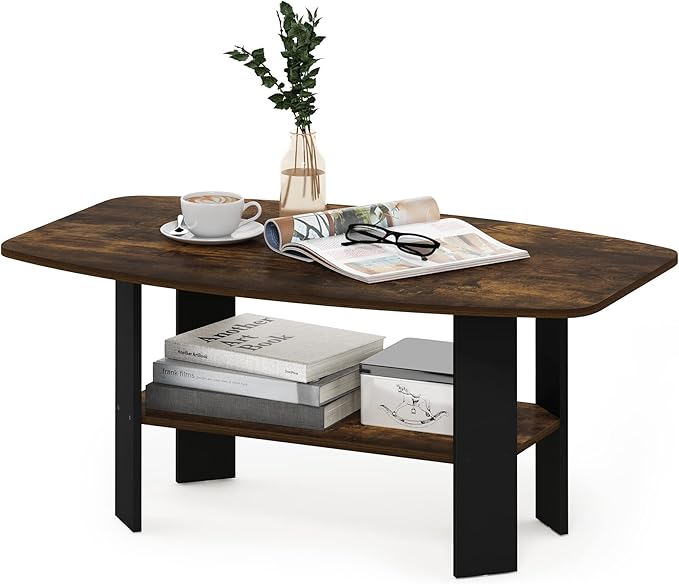 Furinno Simple Design Coffee Table, Amber Pine/Black-NeatNest
