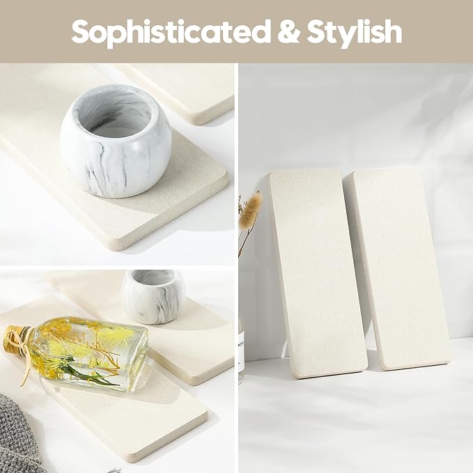 3PCS Bathroom Sink Vanity Trays, Quick Stone Drying Mat Dish Soap Dispenser Sponge Holder for Kitchen Counter, Diatomaceous Earth Water Absorbing Caddy Organizer, Beige-NeatNest