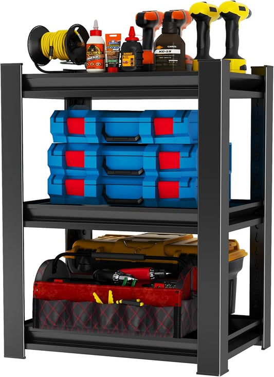 Garage Shelving Unit, 1200 lbs Load Capacity, Adjustable Garage Storage Shelves, Sturdy Steel Storage Shelf for Workshop, 3-Tier 32" H x 20" W x 14" D, Black-NeatNest