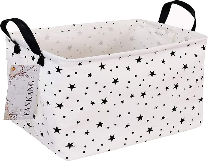 FANKANG Storage Basket,Nursery Hamper Canvas Laundry Basket Foldable with Waterproof PE Coating Storage, Office, Bedroom, Clothes,Toys (Rec-Star)