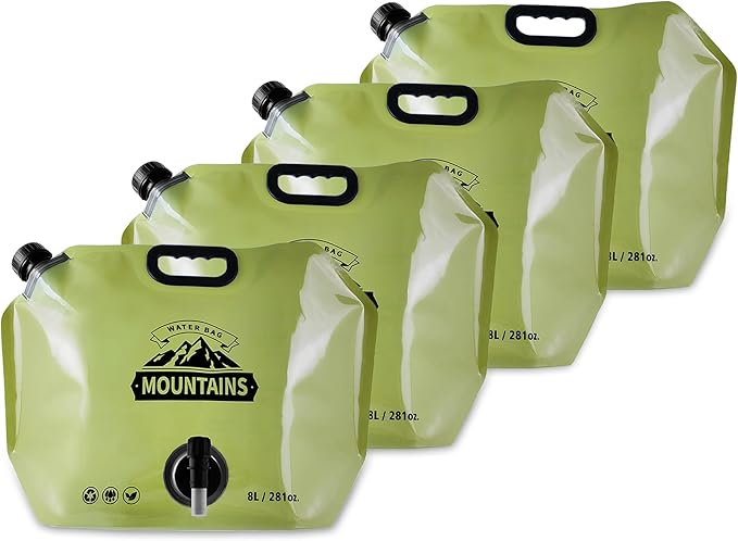 Collapsible 8L Water Storage Bag, BPA-Free Portable Folding Water Jug with Adjustable Faucet, Leakproof Emergency Water Bag for Camping, Hiking, Riding, Outdoor Sport (GREEN, 4)-NeatNest