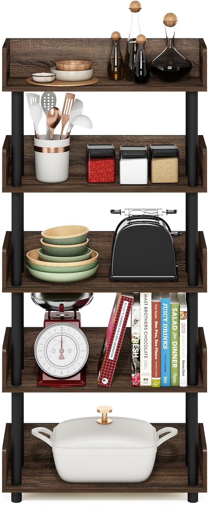 Furinno Turn-N-Tube 5-Tier Toolless Freestanding Multipurposes Display Rack, Walnut-NeatNest