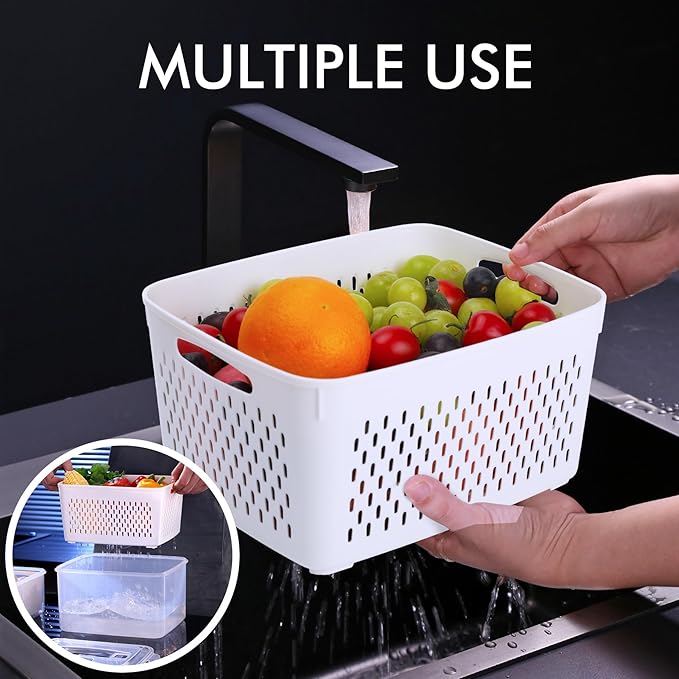 HOTEC 5-Pack Large Fruit Storage Container with Removable Colander, BPA Free Dishwasher & microwave safe Largest 4.15L