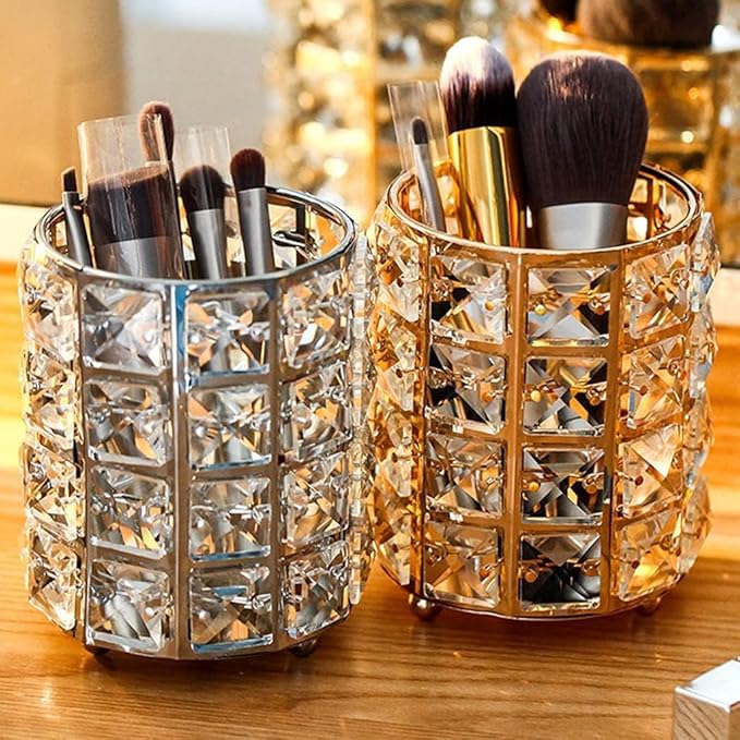 AKOAK 1 Pack Crystal Makeup Brush Holder Office Supplies Storage Rack Eyebrow Pencil/Lipstick/Pencil Makeup Container, Dressing Table, Bedroom, Office (Black)-NeatNest
