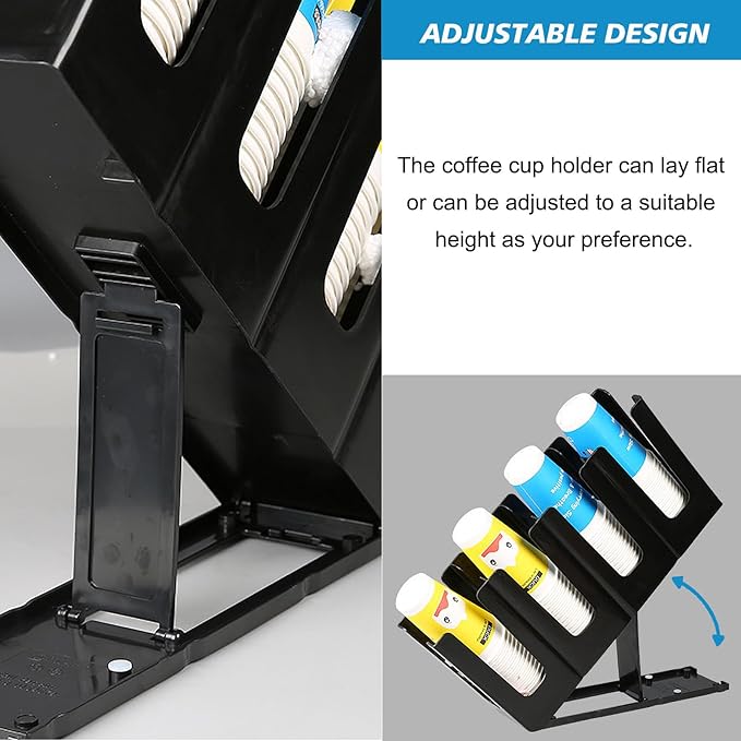 2 Pack Disposable Paper Cup Dispenser - Adjustable Coffee Cup and Lid Holder, 4 Compartment Storage Organizer for Countertop Bar Restaurant Breakroom, Black-NeatNest
