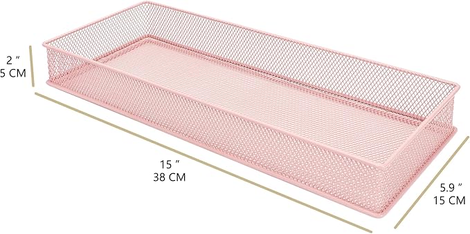 Annova Mesh Stackable Drawer Cabinet and Shelf Organizer Bins Storage Basket School Office Supply Holder Tray- Set of 2 (Light Pink, 6x15x2 Inch)-NeatNest