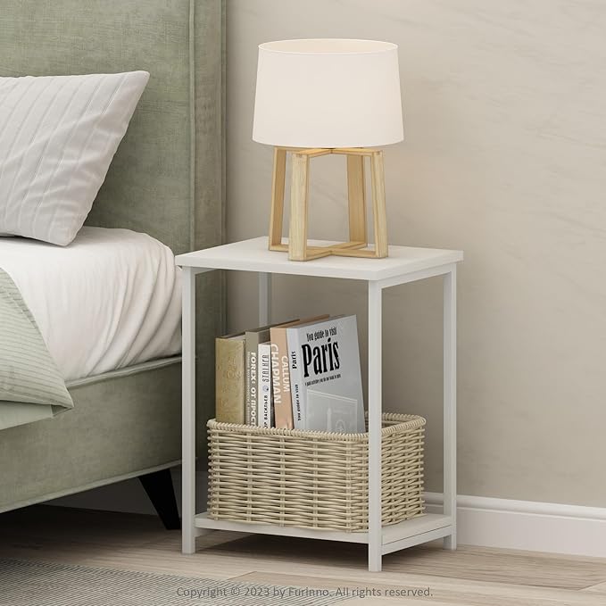 Furinno Simplistic Industrial Metal Frame End Table, 1-Pack, White/White-NeatNest