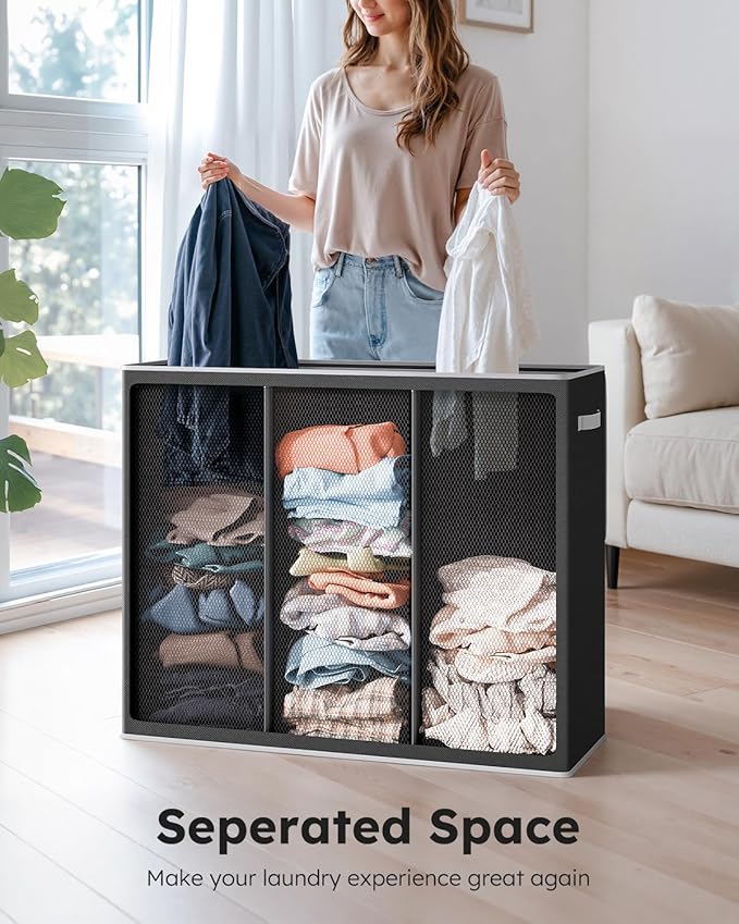 SOLEDI 160L Laundry Hamper 3 Section, Extra Large Laundry Hamper with Lid, Dirty Clothes Hamper with Sturdy Handle, Large Laundry Basket Organizer for Laundry Room, Bedroom, Hampers for Laundry-NeatNest