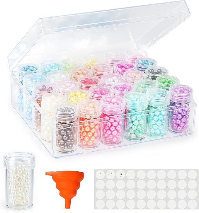 BigOtters Embroidery Diamond Storage Box, 30PCS Big Clear Plastic Bead Containers with Silicone Funnel for Jewelry Painting DIY Art Craft Rhinestones Sewing Cosmetic Nail Glitter Powder-NeatNest