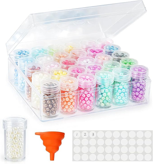 BigOtters Embroidery Diamond Storage Box, 30PCS Big Clear Plastic Bead Containers with Silicone Funnel for Jewelry Painting DIY Art Craft Rhinestones Sewing Cosmetic Nail Glitter Powder-NeatNest