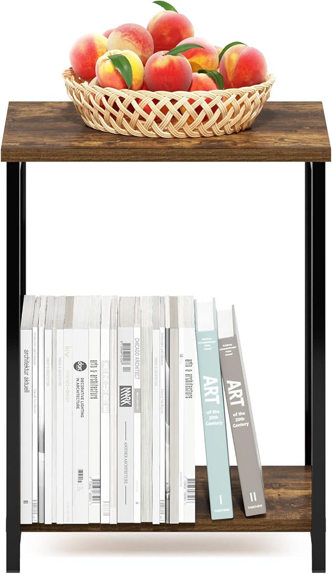 Furinno Simplistic Metal Frame End Table, 1-Pack, Amber Pine-NeatNest