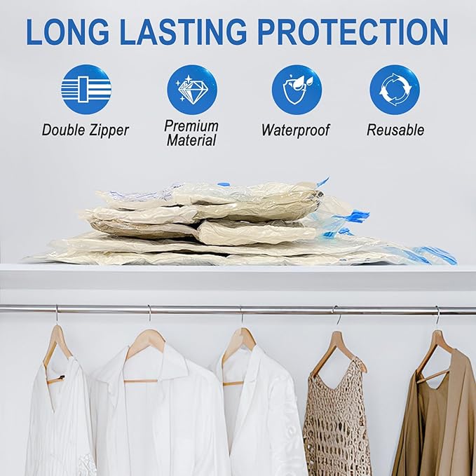 10 Pack Large Vacuum Storage Bags with Hand Pump, Plastic Packaging Bags, 80% Space Saver Vacuum Seal Bags for Clothing, Travel Lugggage, Blankets, Comforters-NeatNest