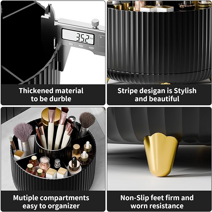 360° Rotate Makeup Brush Holder Organizer, Makeup Organizers Countertop, Makeup organization and Skincare Storage with Gift Box Packing for Vanity, Desktop, Bathroom (Black)