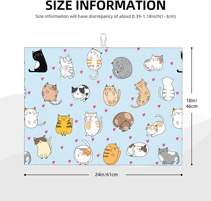 Cute Cat Dish Drying Mat 18 x 24 Inch for Kitchen Counter Cute Kitchen Mat Microfiber Kitchen Countertop Absorbent Reversible Drainer Rack Pad Dish Drying Mat-NeatNest